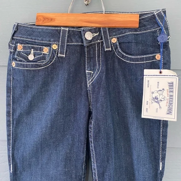 Vintage TRUE RELIGION Women’s High Rise Boot Cut Dark Jeans Size 28 Y2K Denim - Picture 2 of 6